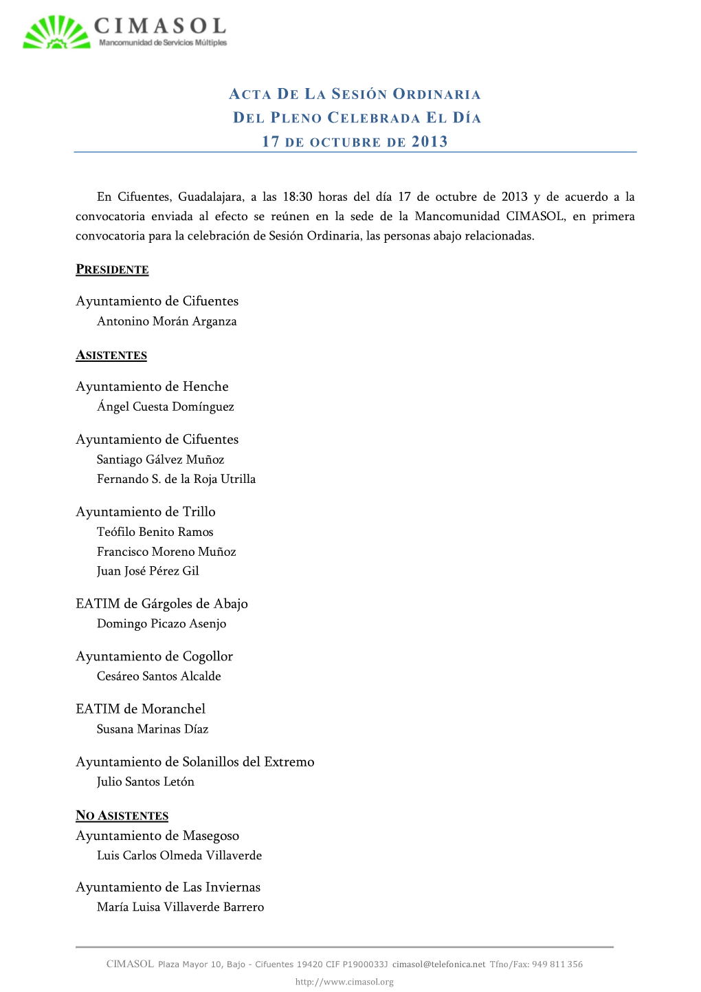 Ayuntamiento De Cifuentes Ayuntamiento De Henche Ayuntamiento De Cifuentes Ayuntamiento De Trillo EATIM De Gárgoles De Abajo Ay