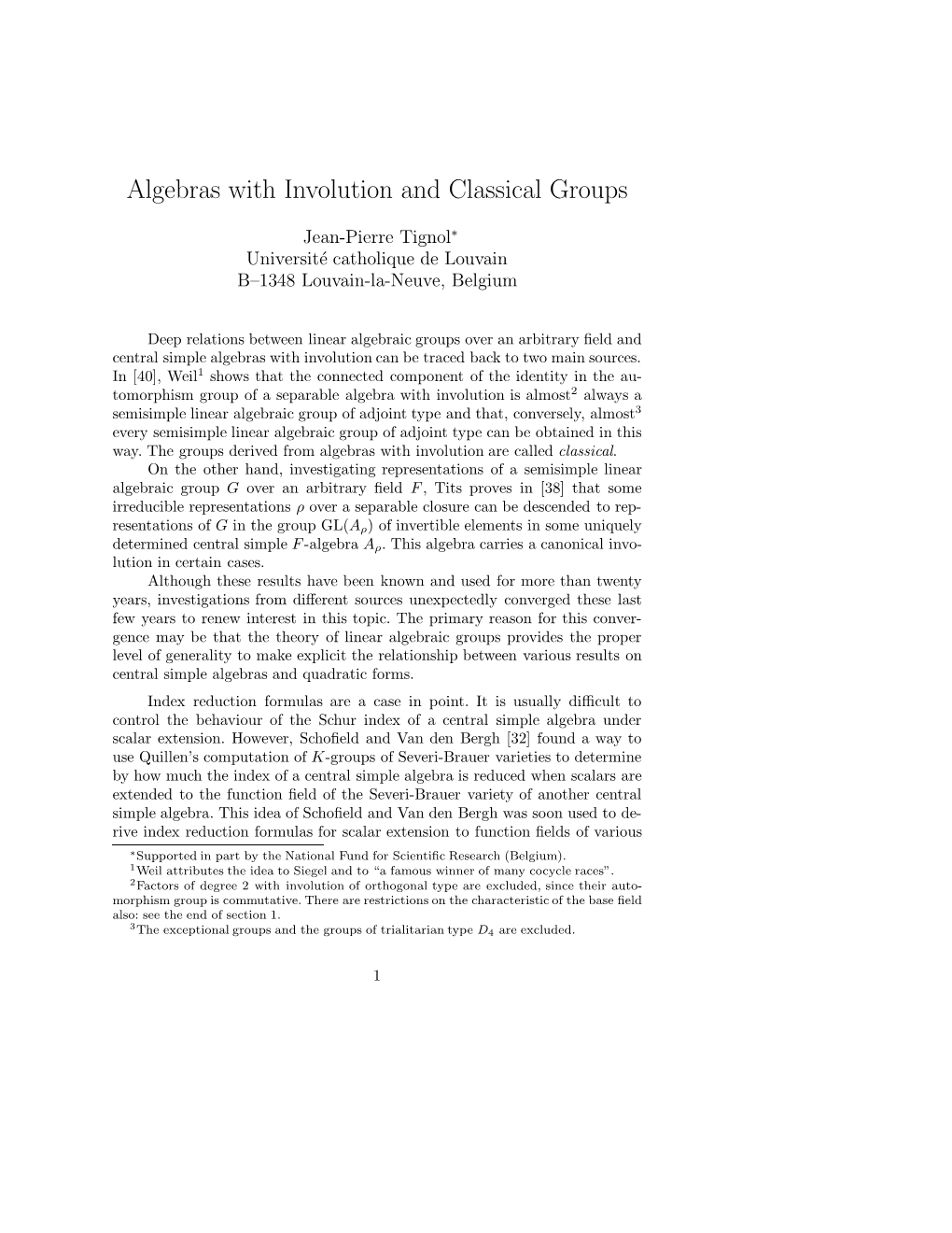 Algebras with Involution and Classical Groups