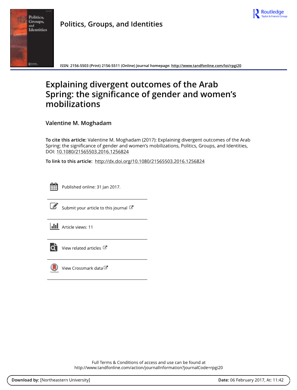 Explaining Divergent Outcomes of the Arab Spring: the Significance of Gender and Women’S Mobilizations