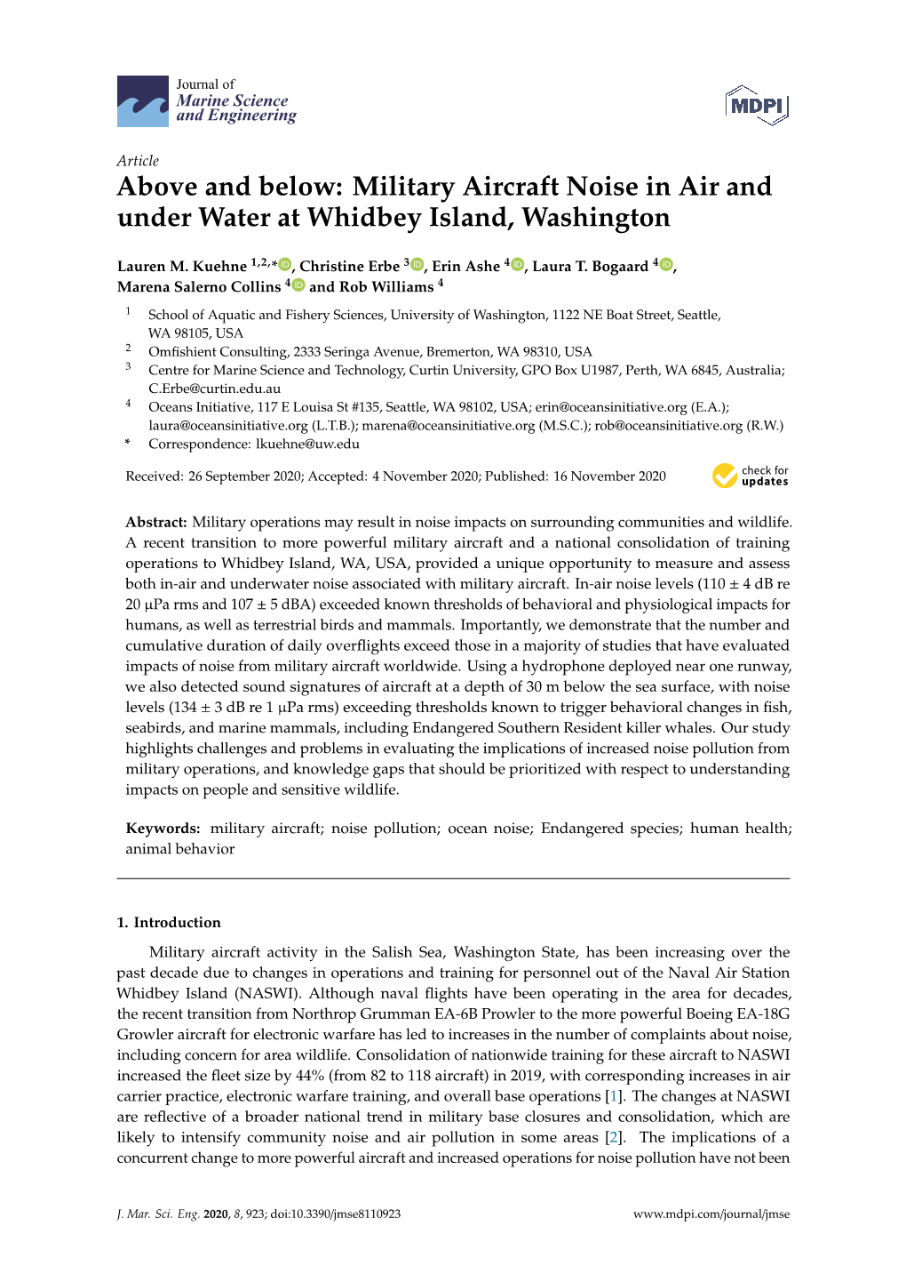 Military Aircraft Noise in Air and Under Water at Whidbey Island, Washington