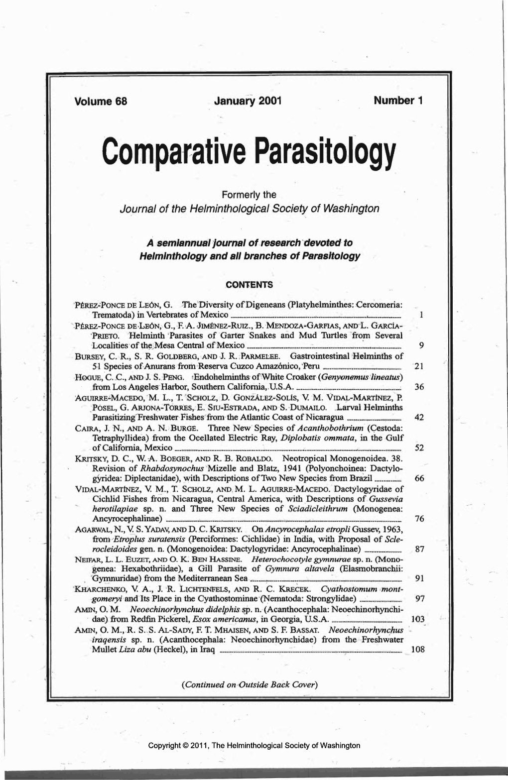 Comparative Parasitology 68(1) 2001