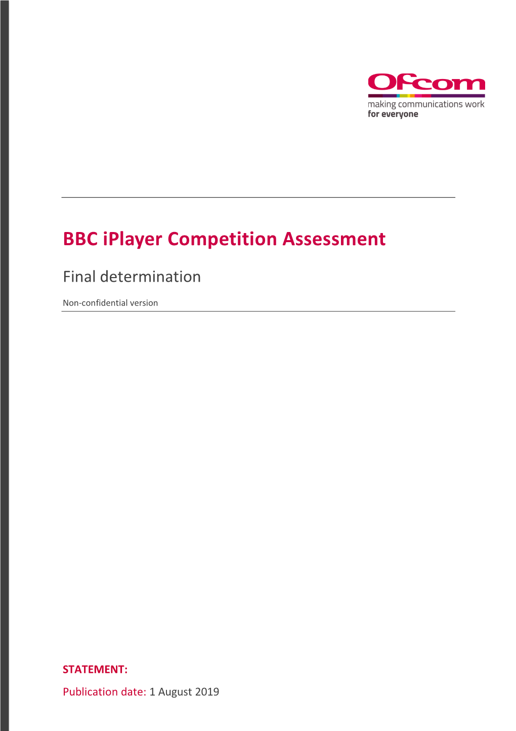 BBC Iplayer Competition Assessment: Final Determination