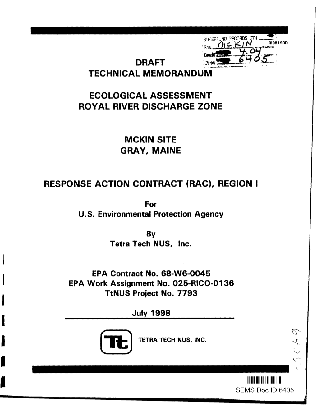 Technical Memorandum, Royal River Discharge Zone