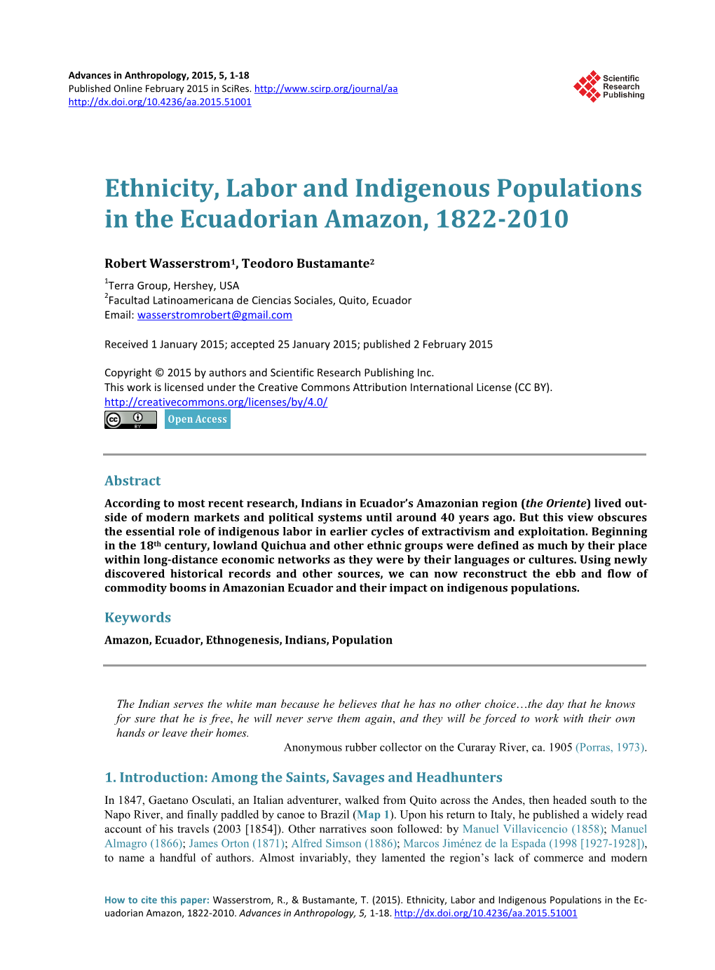 Ethnicity, Labor and Indigenous Populations in the Ecuadorian Amazon, 1822-2010