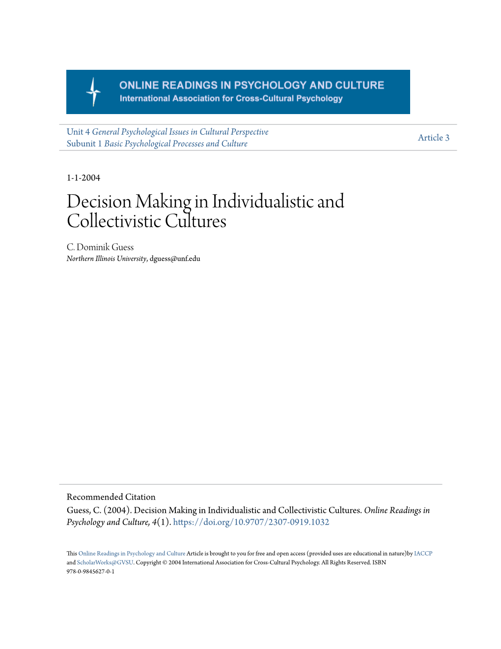 Decision Making in Individualistic and Collectivistic Cultures C