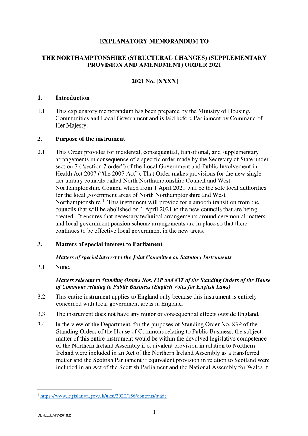 The Northamptonshire (Structural Changes) (Supplementary Provision and Amendment) Order 2021