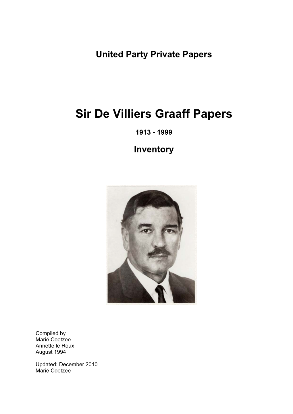 Sir De Villiers Graaff Papers