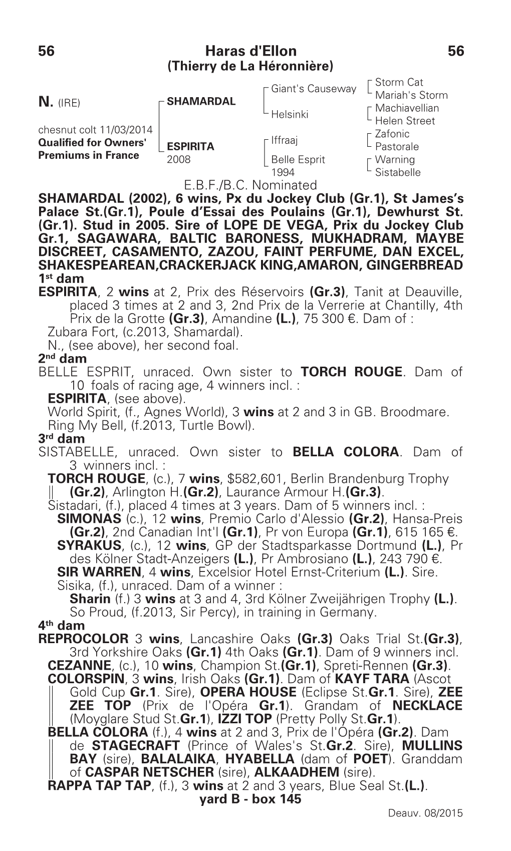 56 Haras D'ellon 56 (Thierry De La Héronnière) Storm Cat Giant's Causeway Mariah's Storm N