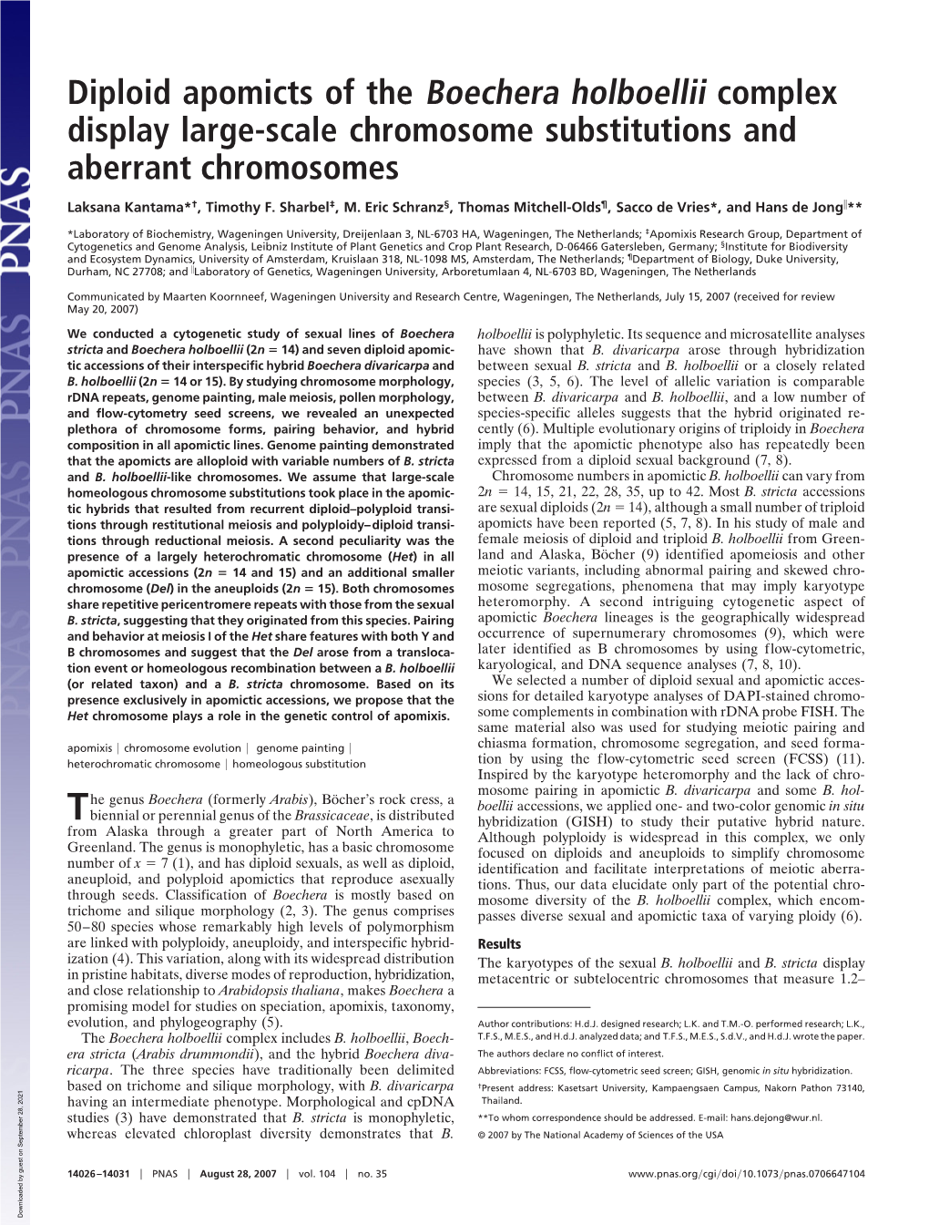 Diploid Apomicts of the Boechera Holboellii Complex Display Large-Scale Chromosome Substitutions and Aberrant Chromosomes