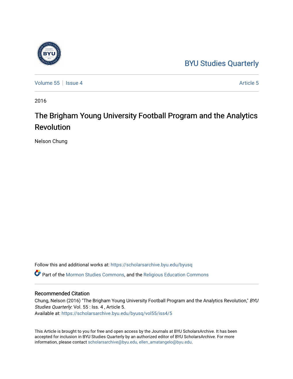The Brigham Young University Football Program and the Analytics Revolution