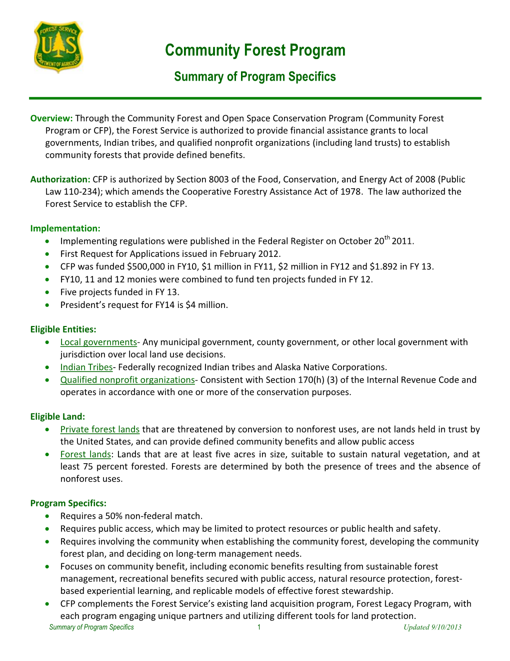 Comparison of the Community Forest and Open Space Conservation