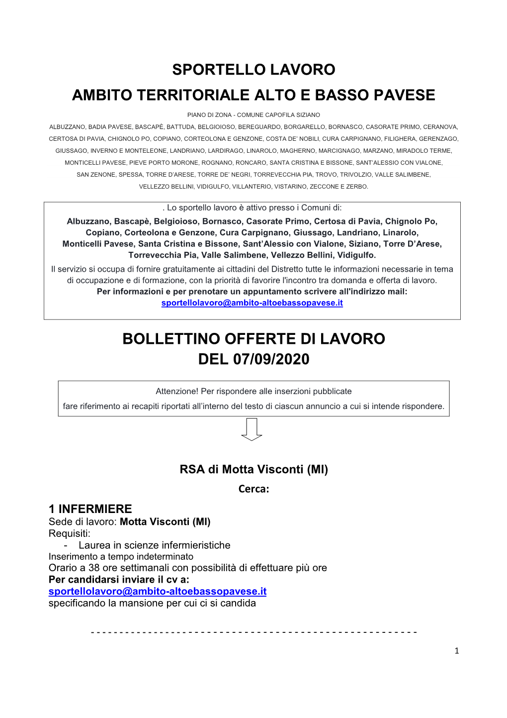 Offerte Di Lavoro 07.09.2020