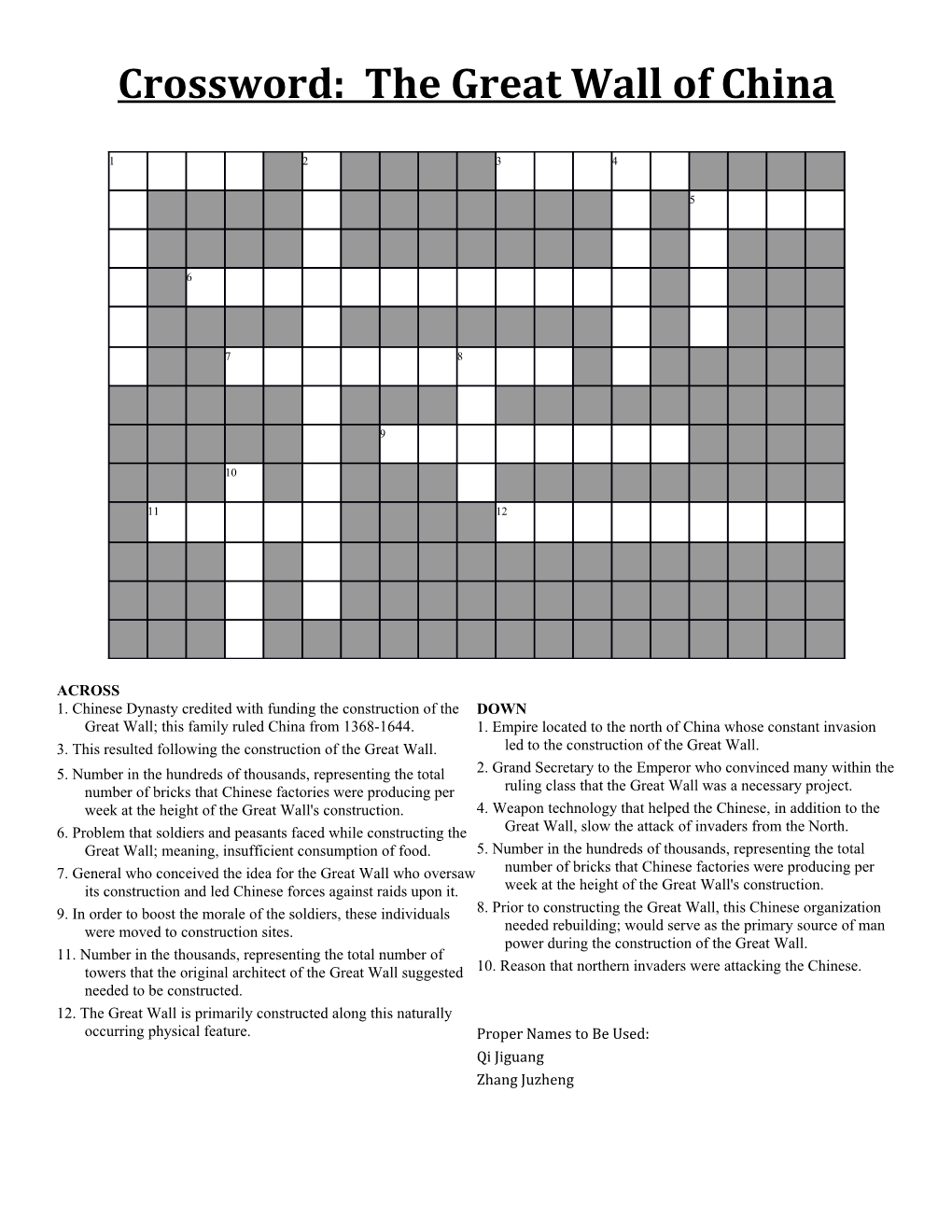 Crossword: the Great Wall of China