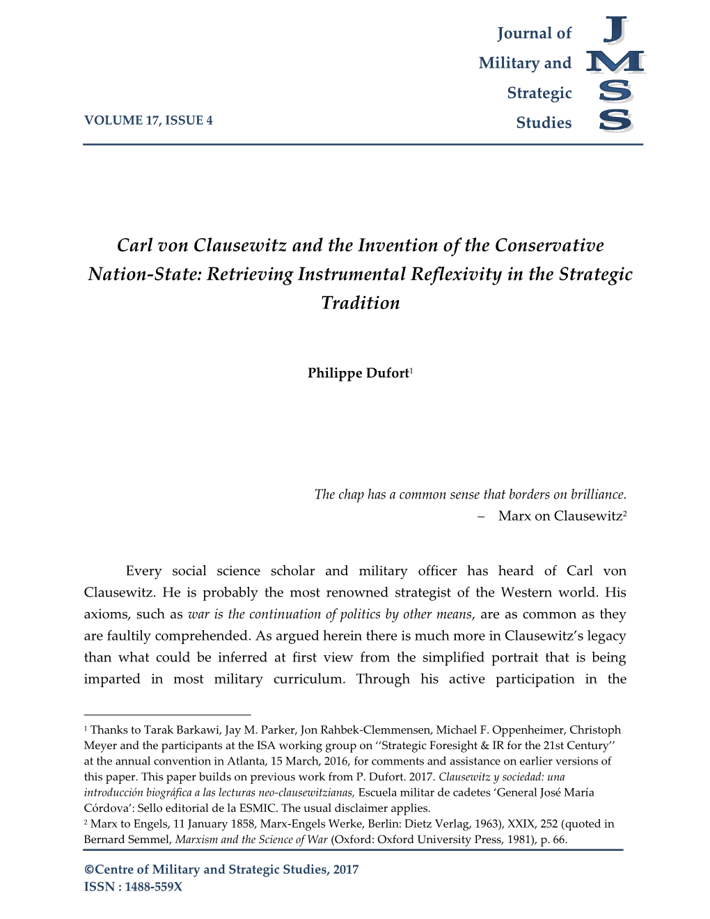 Carl Von Clausewitz and the Invention of the Conservative Nation-State: Retrieving Instrumental Reflexivity in the Strategic Tradition