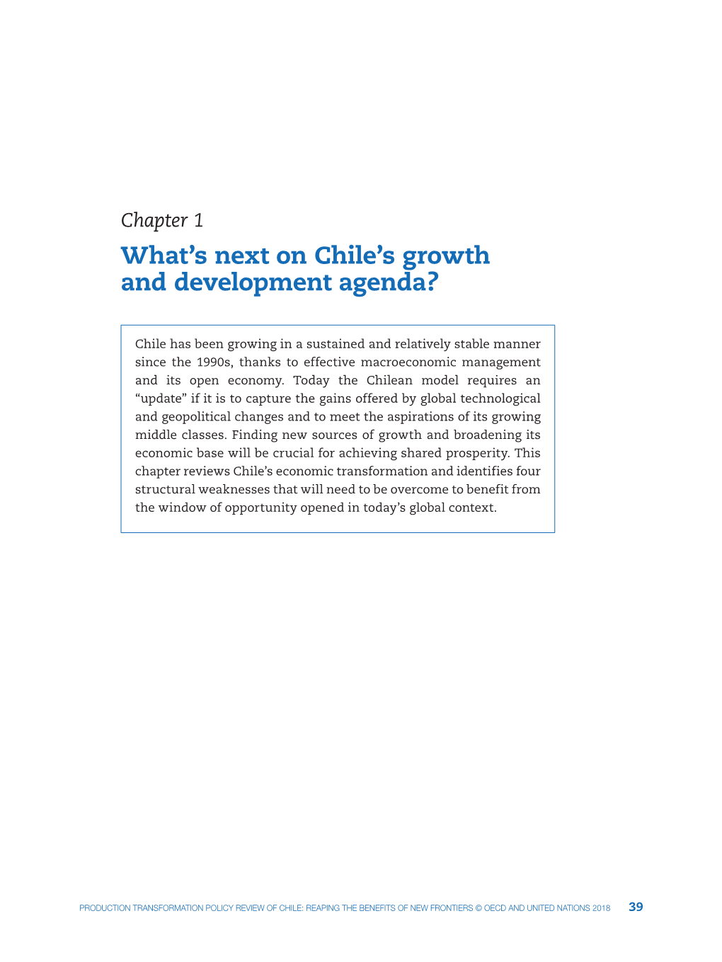 Chapter 1 What’S Next on Chile’S Growth and Development Agenda?