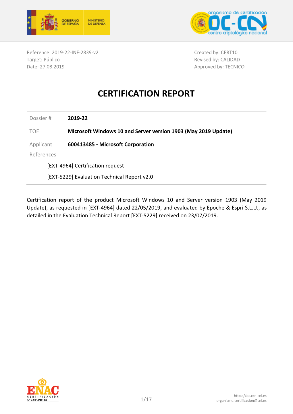 Certification Report