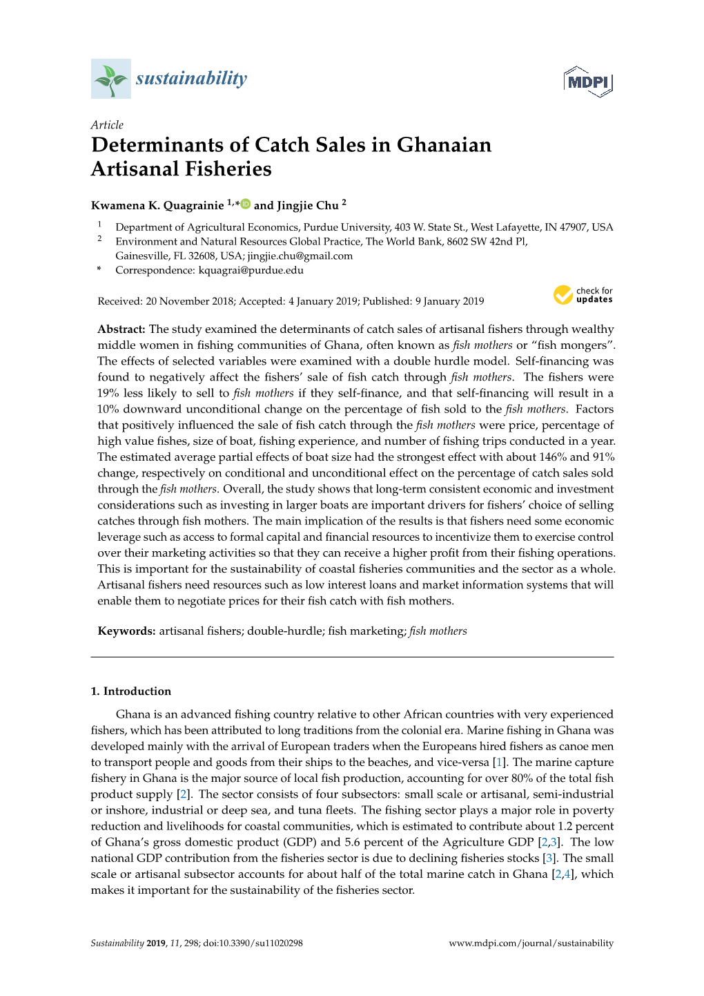 Determinants of Catch Sales in Ghanaian Artisanal Fisheries