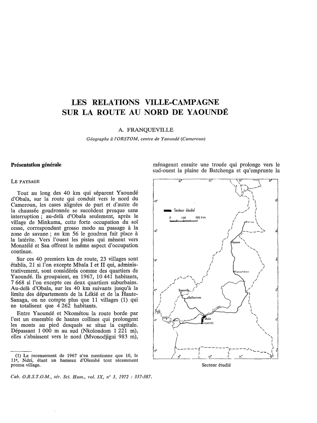 Les Relations Ville-Campagne Sur La Route Au Nord De Yaoundé