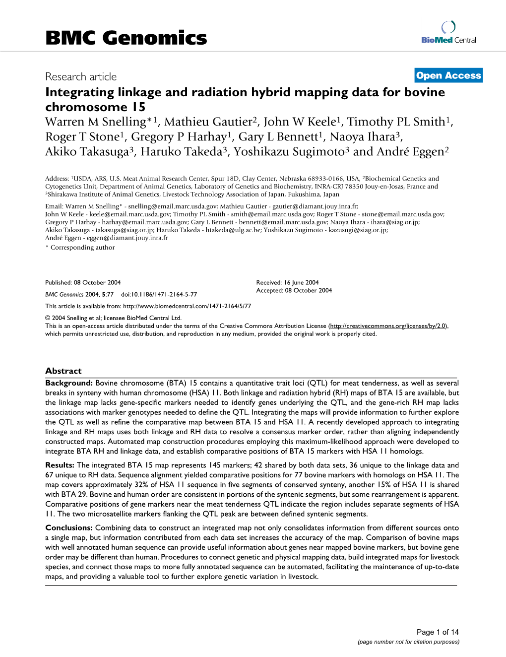 Integrating Linkage and Radiation Hybrid Mapping Data for Bovine