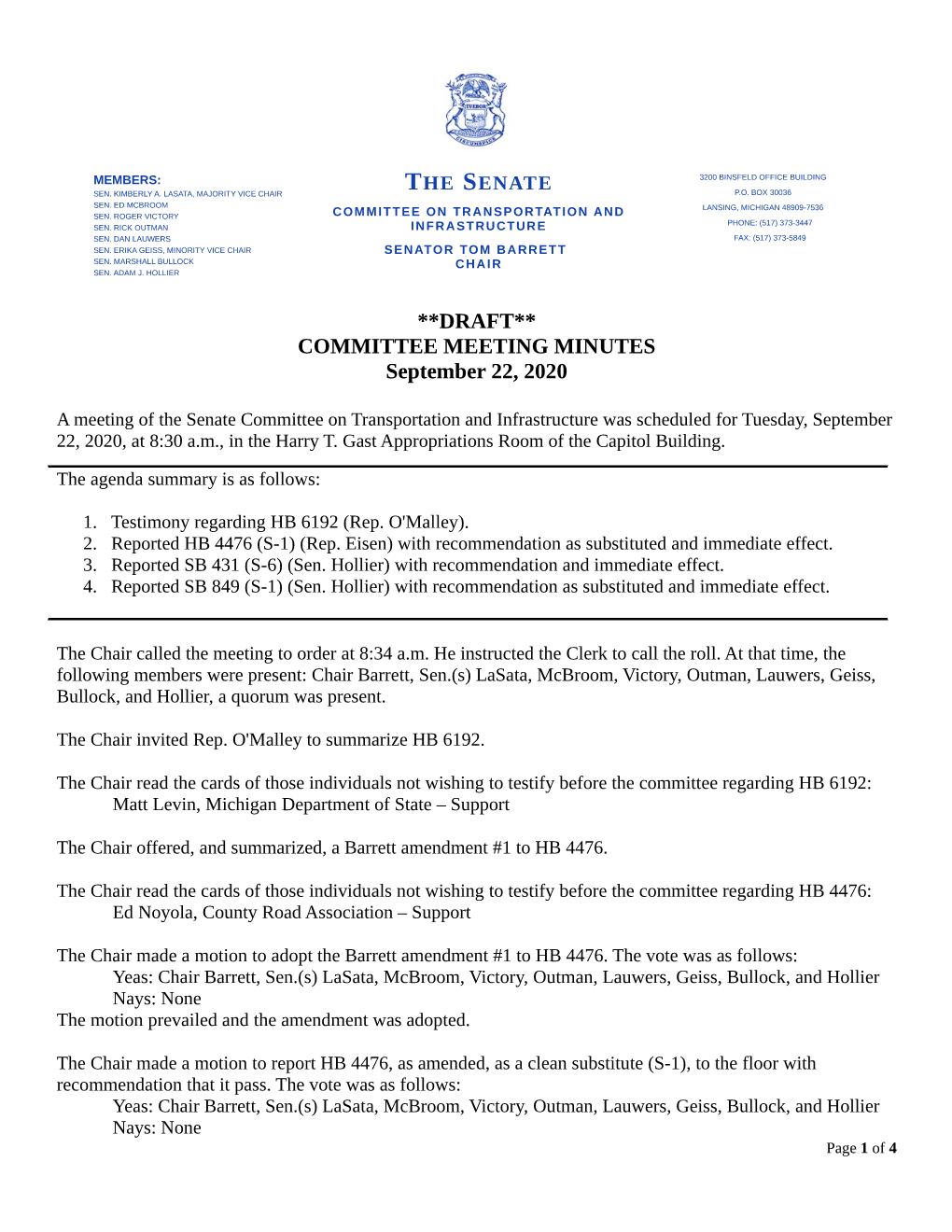 **DRAFT** COMMITTEE MEETING MINUTES September 22, 2020