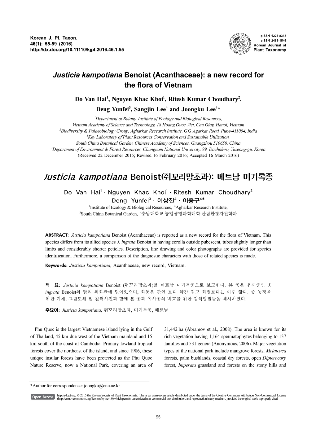 Justicia Kampotiana Benoist(쥐꼬리망초과): 베트남 미기록종