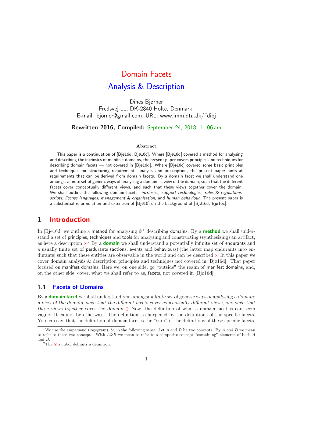 Domain Facets Analysis & Description