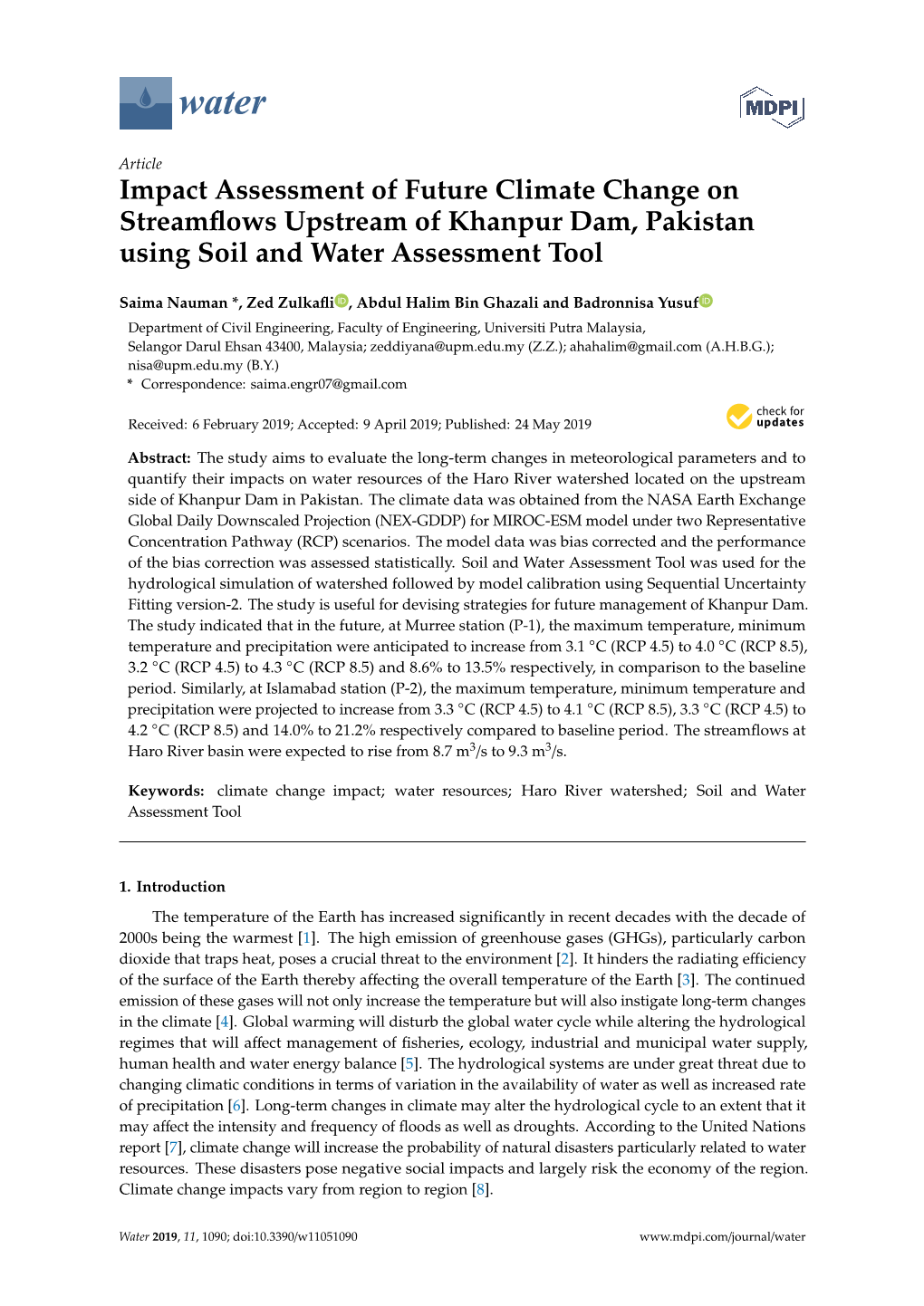 Impact Assessment of Future Climate Change on Streamflows Upstream