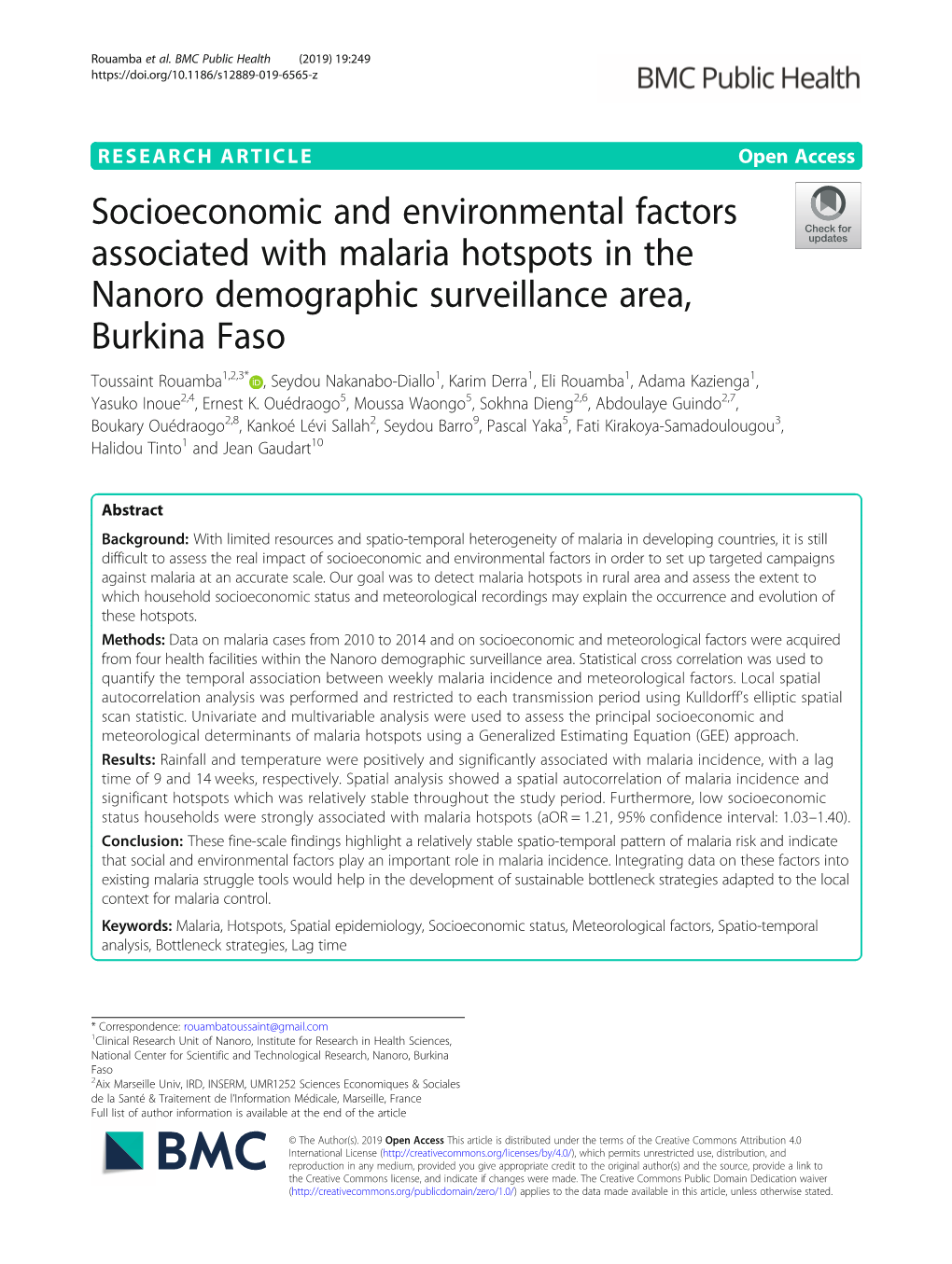 Socioeconomic and Environmental Factors Associated with Malaria