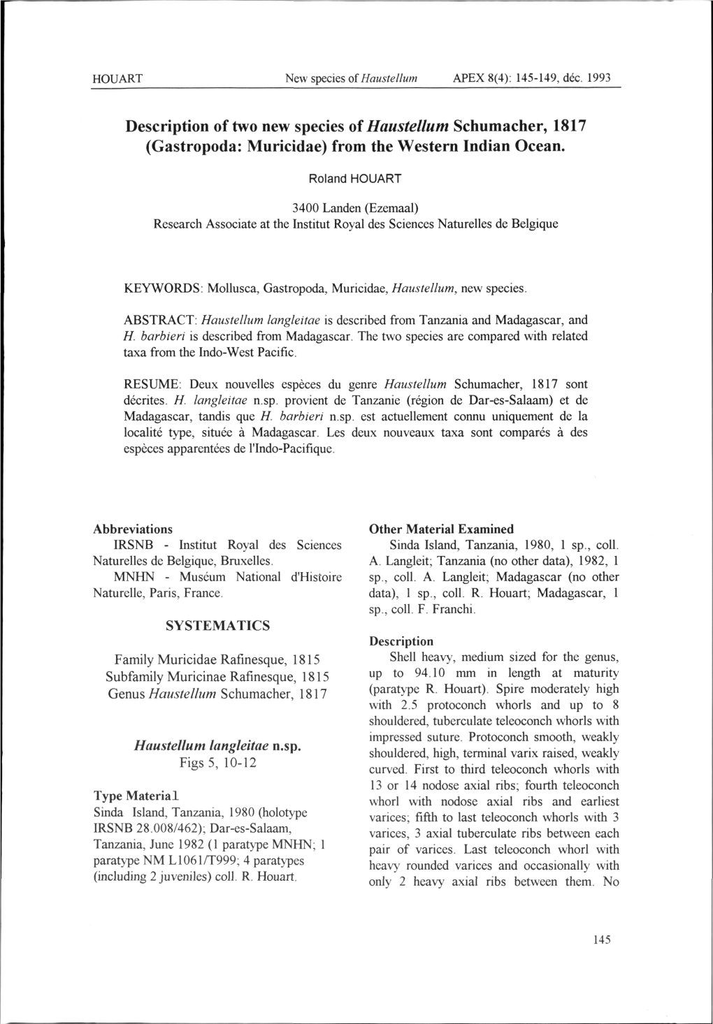 Description of Two New Species of Haustellum Schumacher, 1817 (Gastropoda: Muricidae) from the Western Indian Ocean