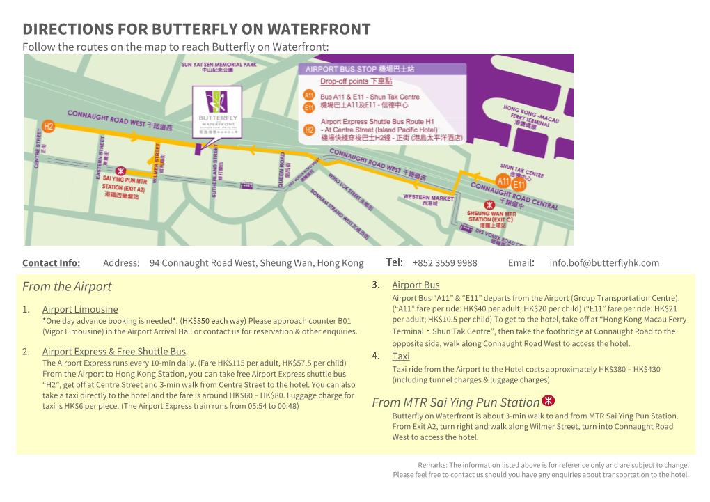 Directions for Butterfly on Waterfront