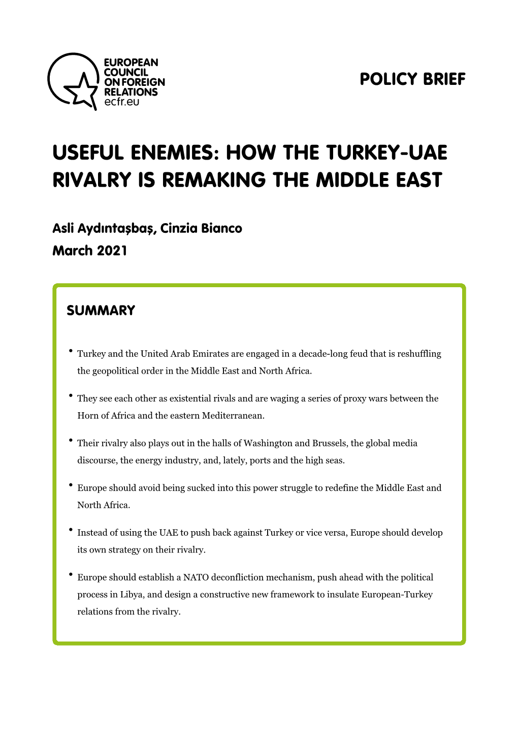 Useful Enemies: How the Turkey-UAE Rivalry Is Remaking the Middle East – European Council on Foreign Relations