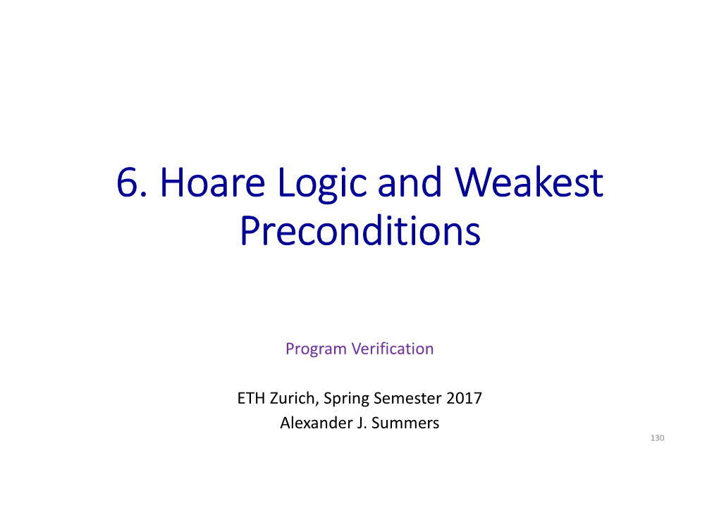 6. Hoare Logic and Weakest Preconditions
