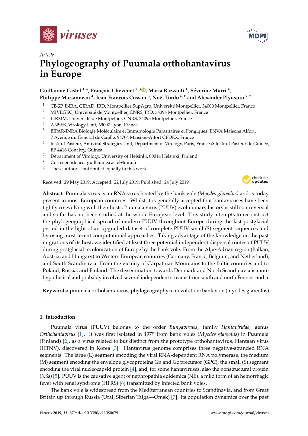 Phylogeography of Puumala Orthohantavirus in Europe