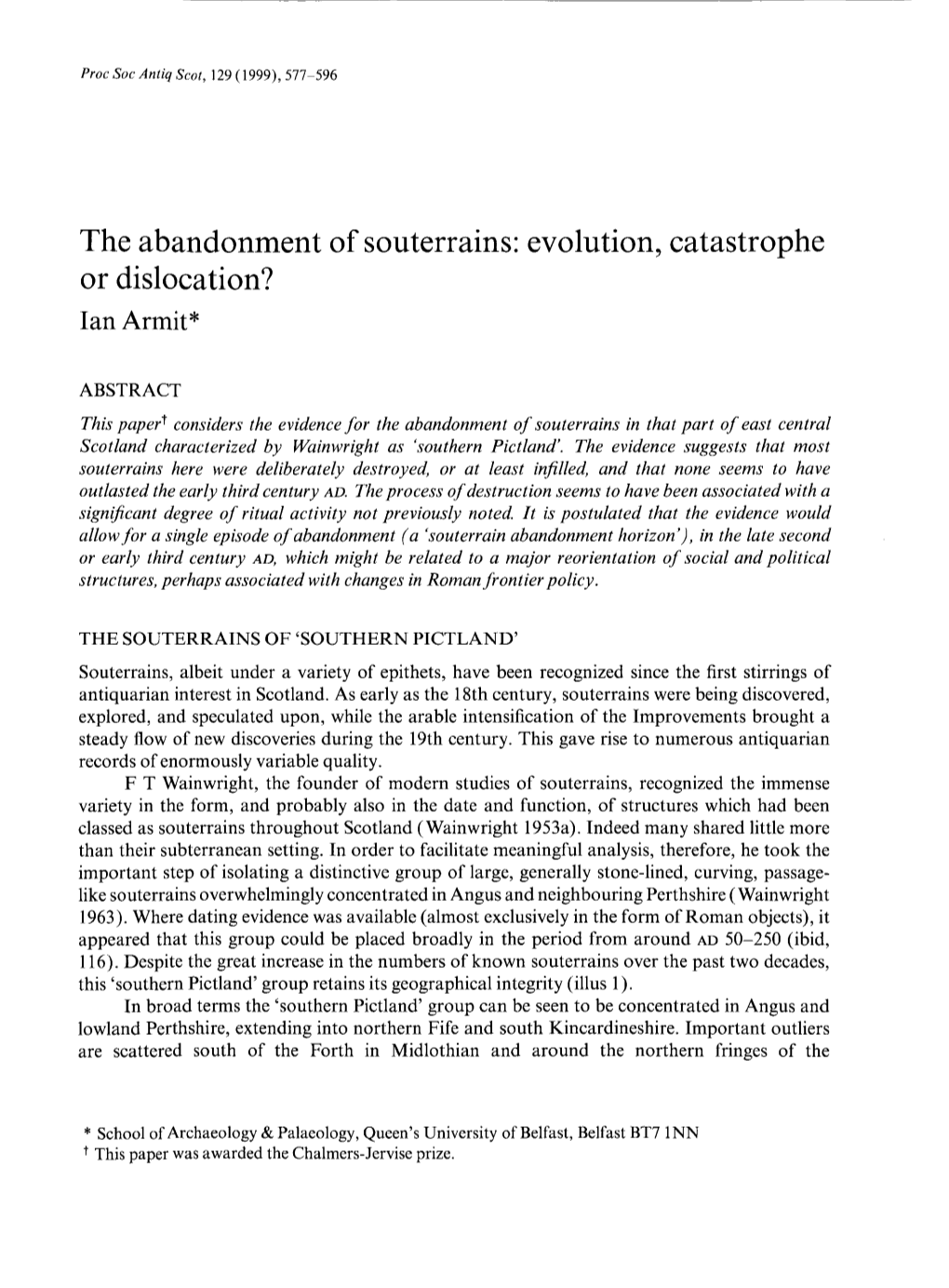 The Abandonment of Souterrains: Evolution, Catastrophe Or Dislocation?