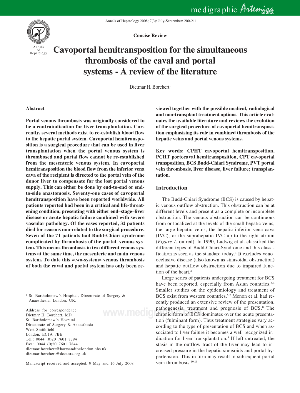 Cavoportal Hemitransposition for the Simultaneous Thrombosis of the Caval and Portal Systems - a Review of the Literature