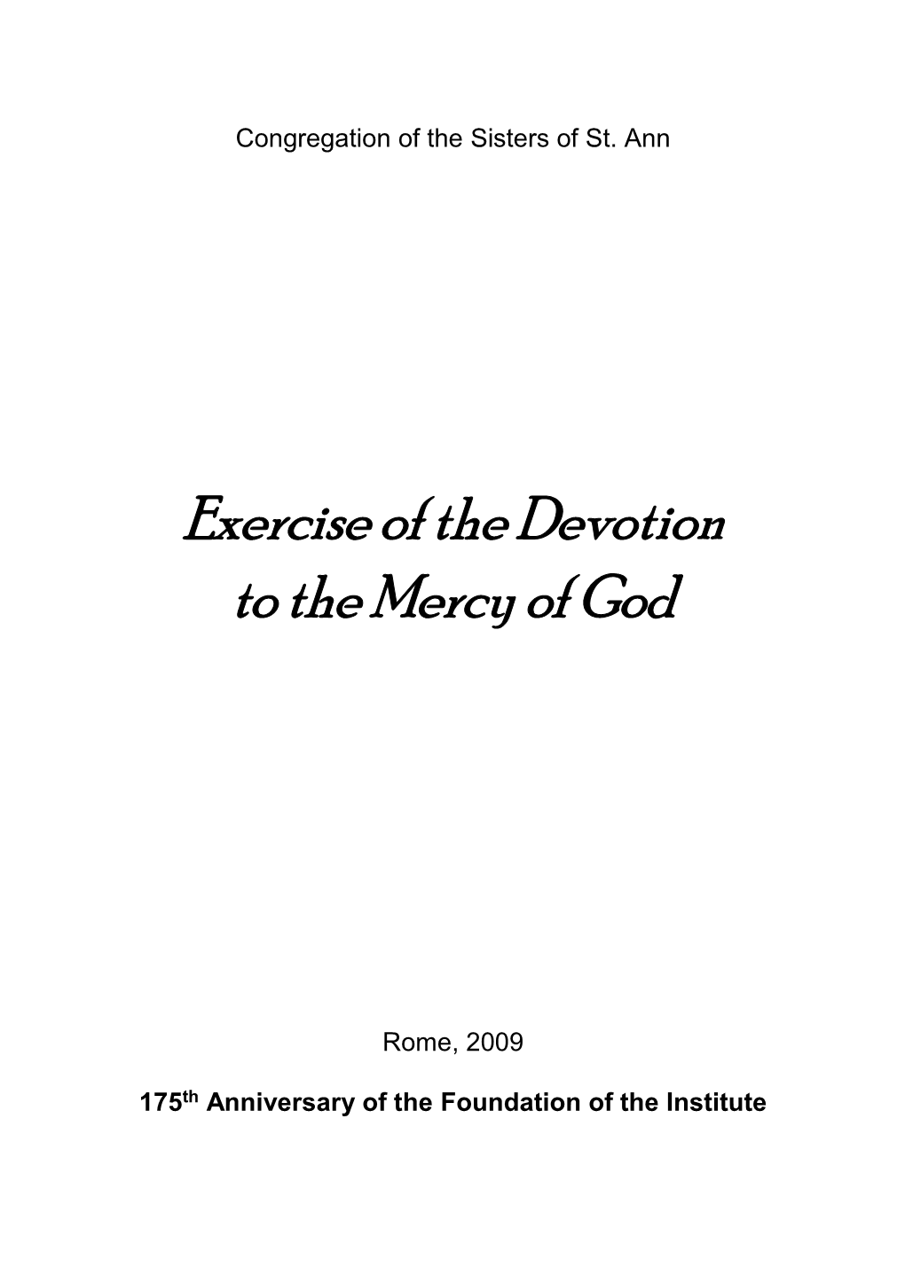 Exercise of the Devotion to the Mercy of God