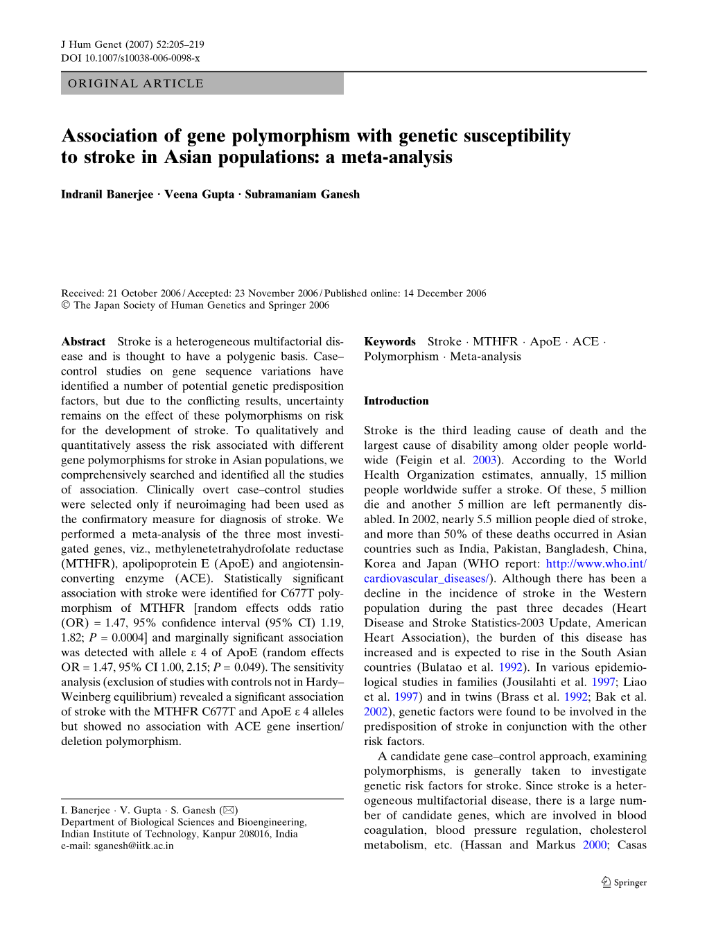 Association of Gene Polymorphism with Genetic Susceptibility to Stroke in Asian Populations: a Meta-Analysis