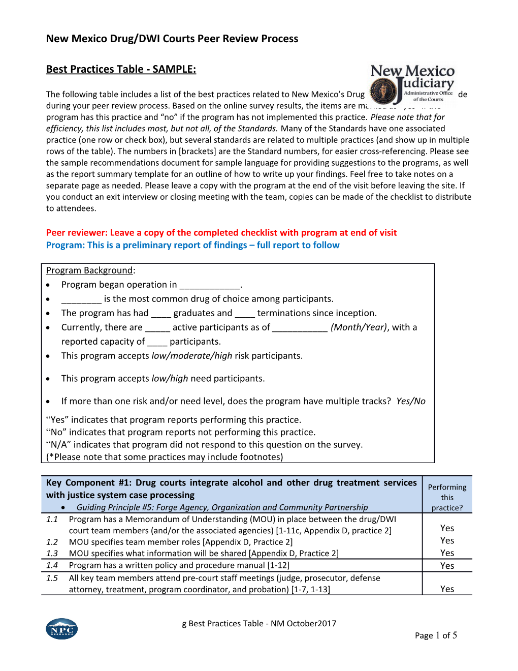 New Mexico Drug/DWI Courts Peer Review Process