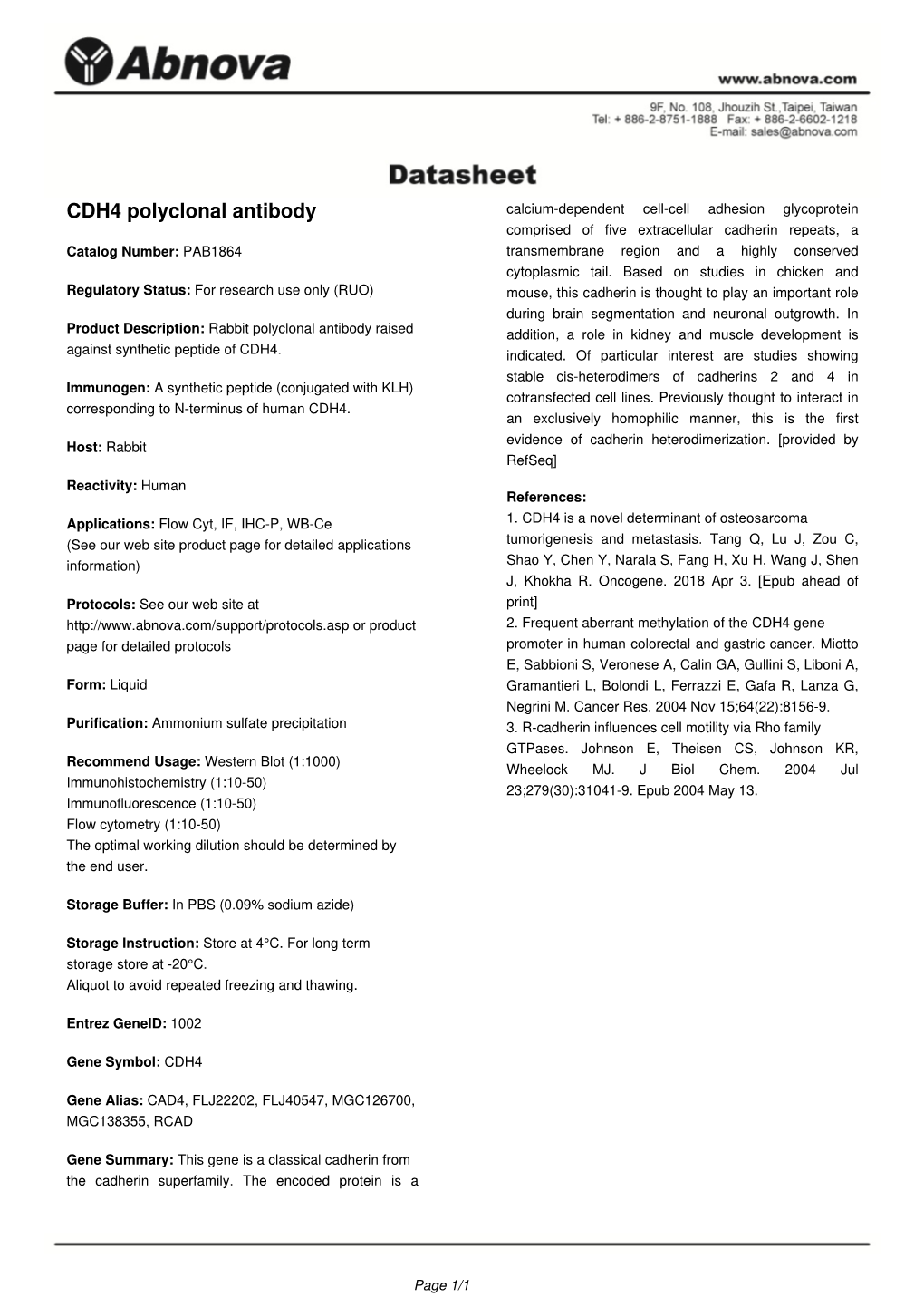 CDH4 Polyclonal Antibody