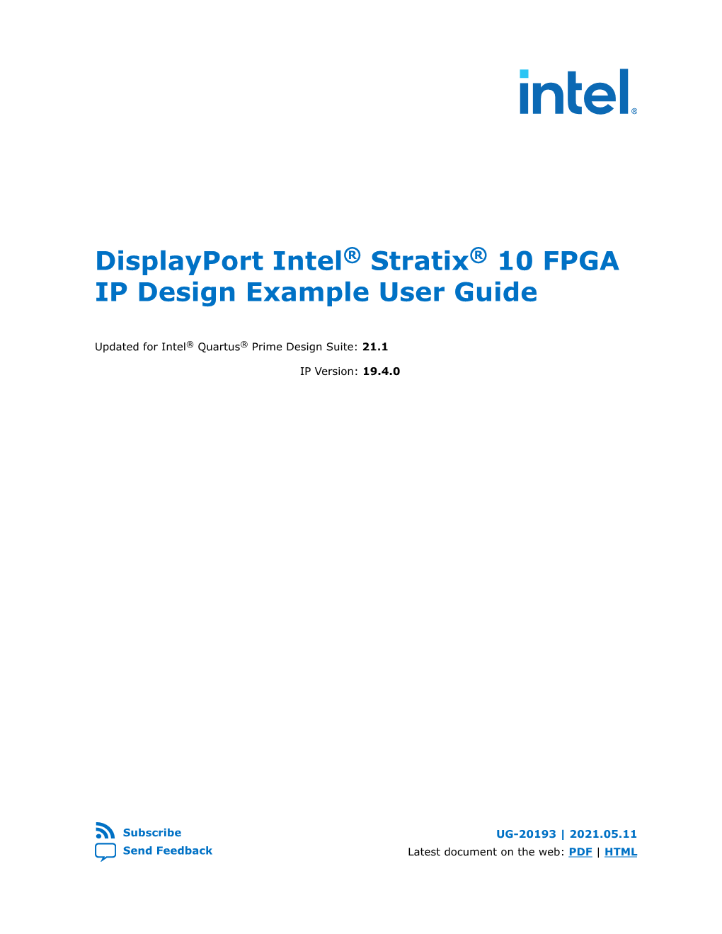 Displayport Intel® Stratix® 10 FPGA IP Design Example User Guide