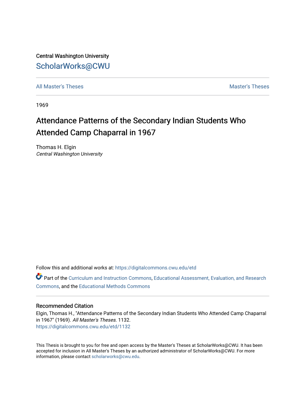 Attendance Patterns of the Secondary Indian Students Who Attended Camp Chaparral in 1967