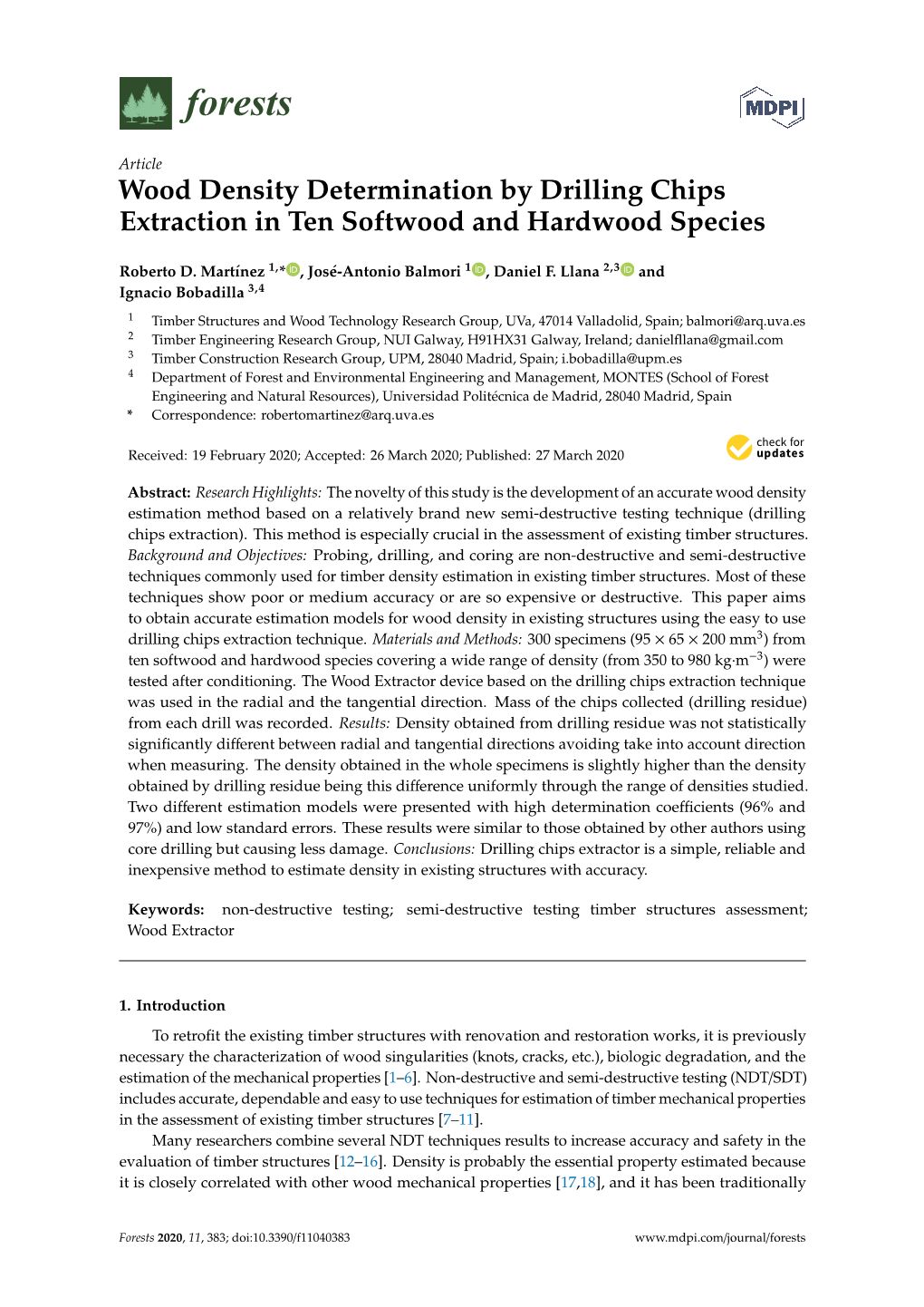 Wood Density Determination by Drilling Chips Extraction in Ten Softwood and Hardwood Species