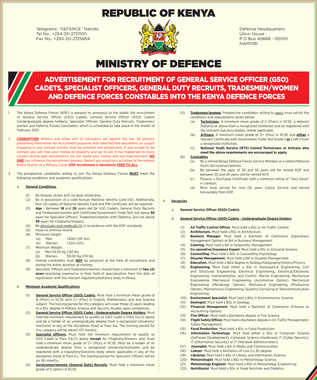 Kdf Recruitment 2021