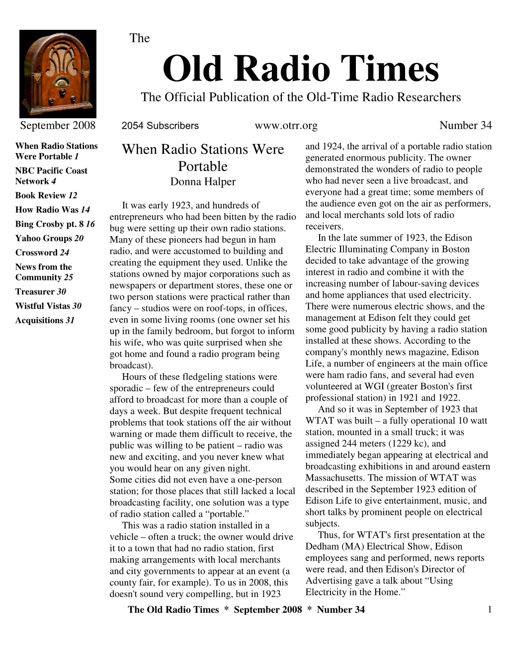 Old Radio Times the Official Publication of the Old-Time Radio Researchers