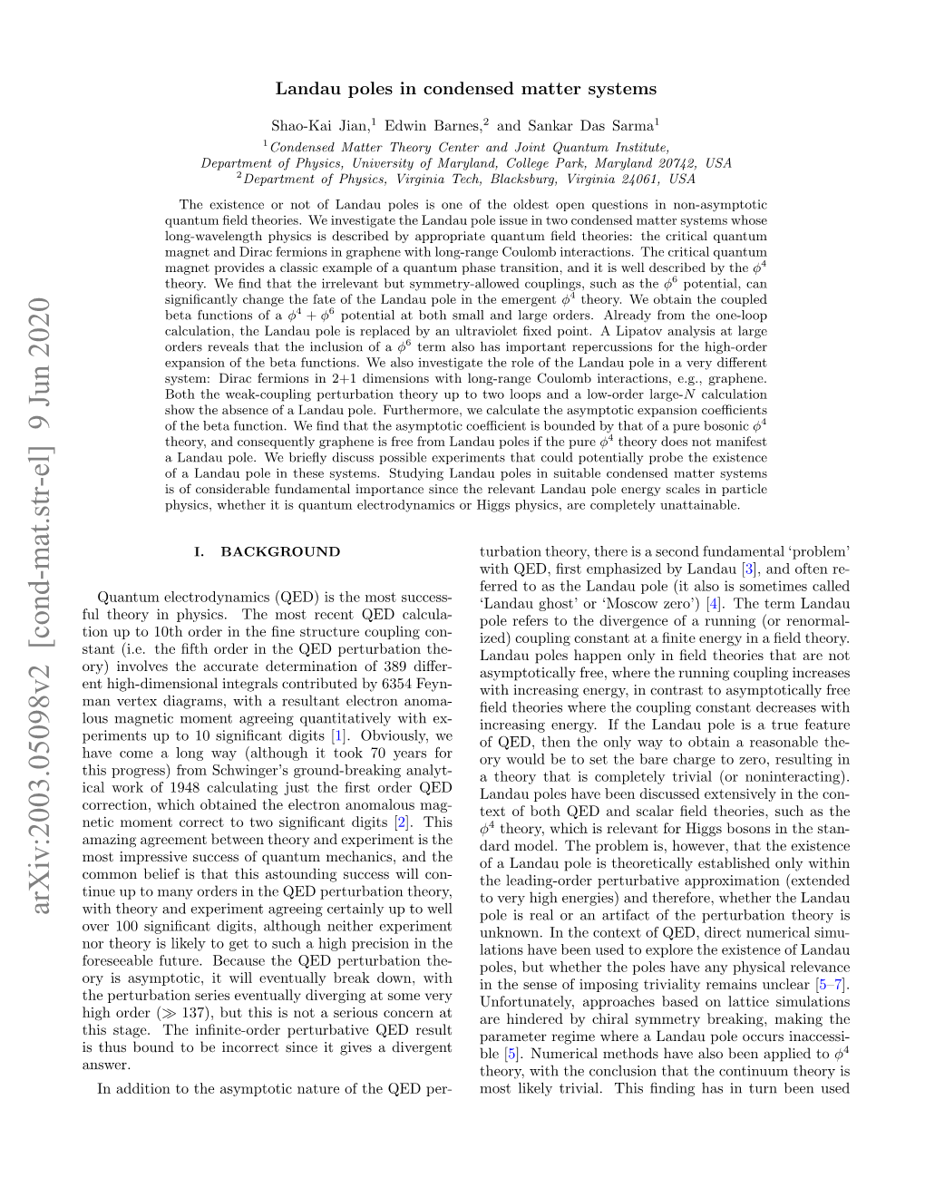 Arxiv:2003.05098V2 [Cond-Mat.Str-El] 9 Jun 2020