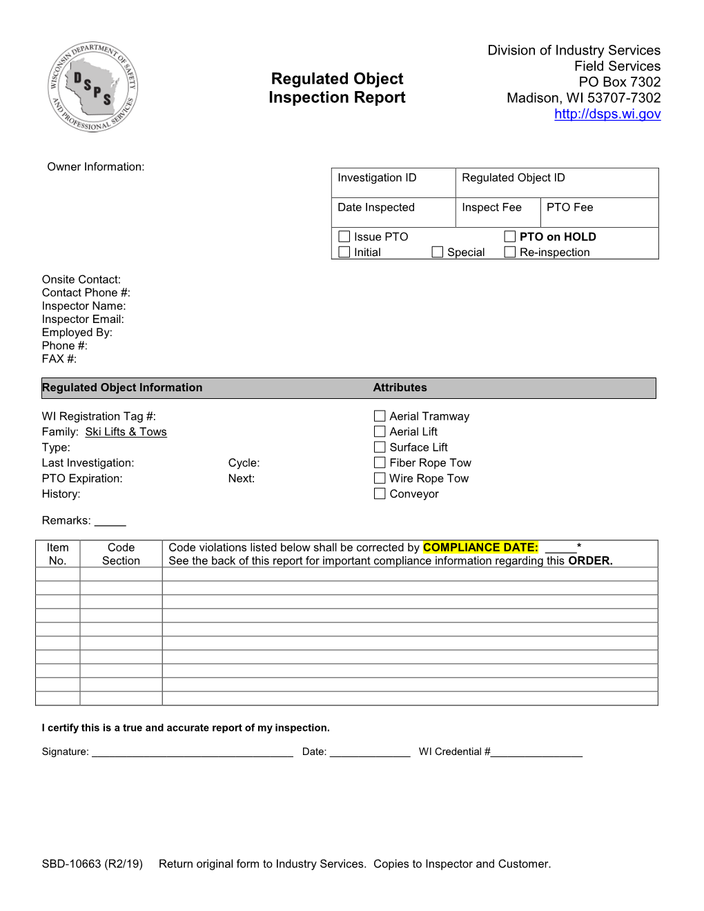 SBD-10663 (R2/19) Return Original Form to Industry Services