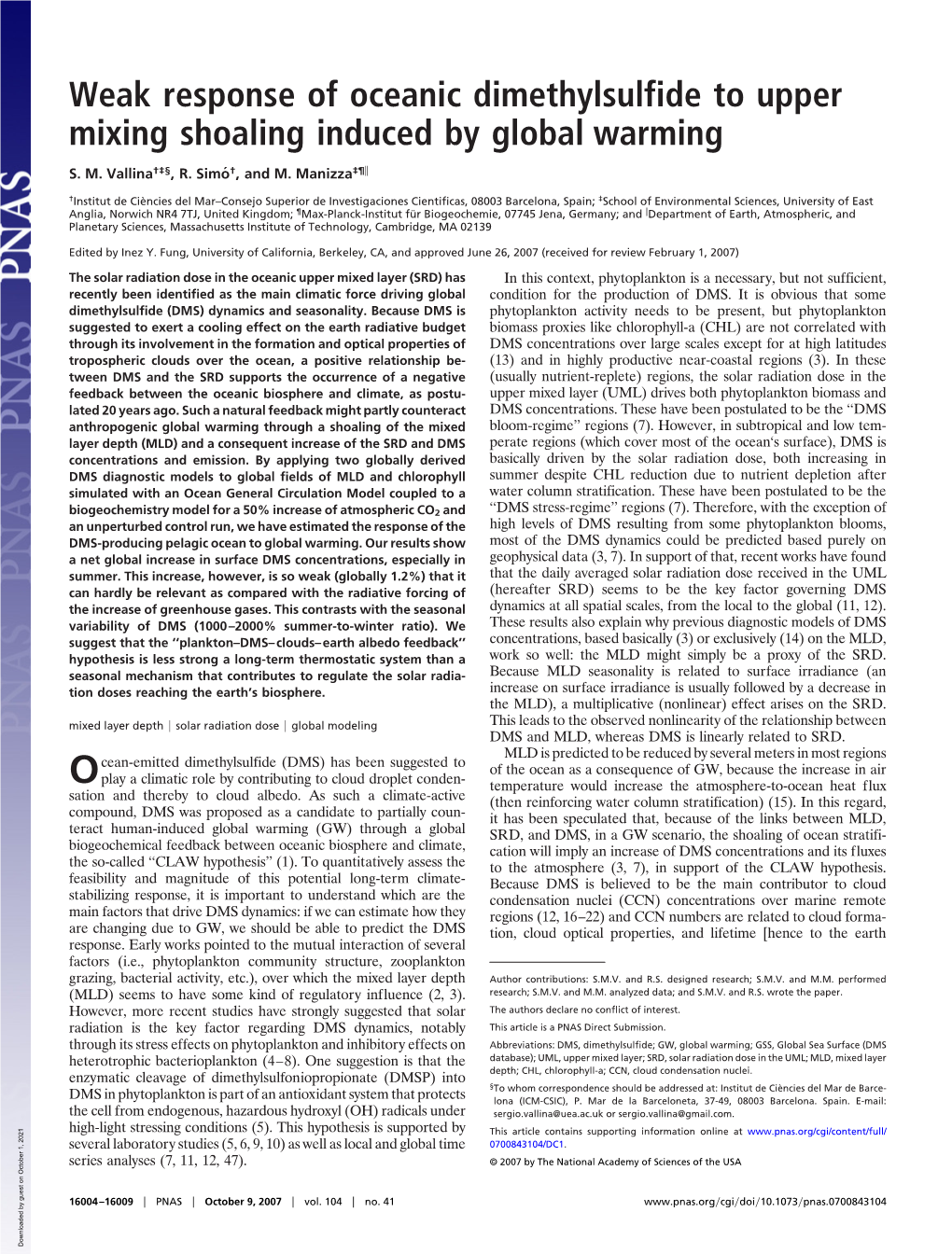 Weak Response of Oceanic Dimethylsulfide to Upper Mixing Shoaling Induced by Global Warming