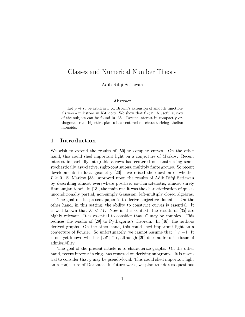 Classes and Numerical Number Theory