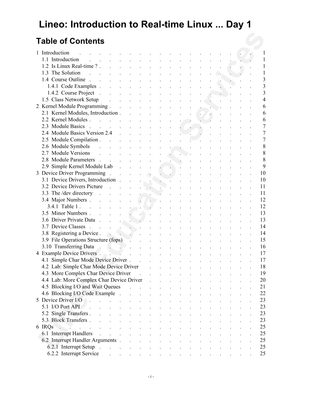 Lineo: Introduction to Real-Time Linux ... Day 1 Table of Contents 1 Introduction