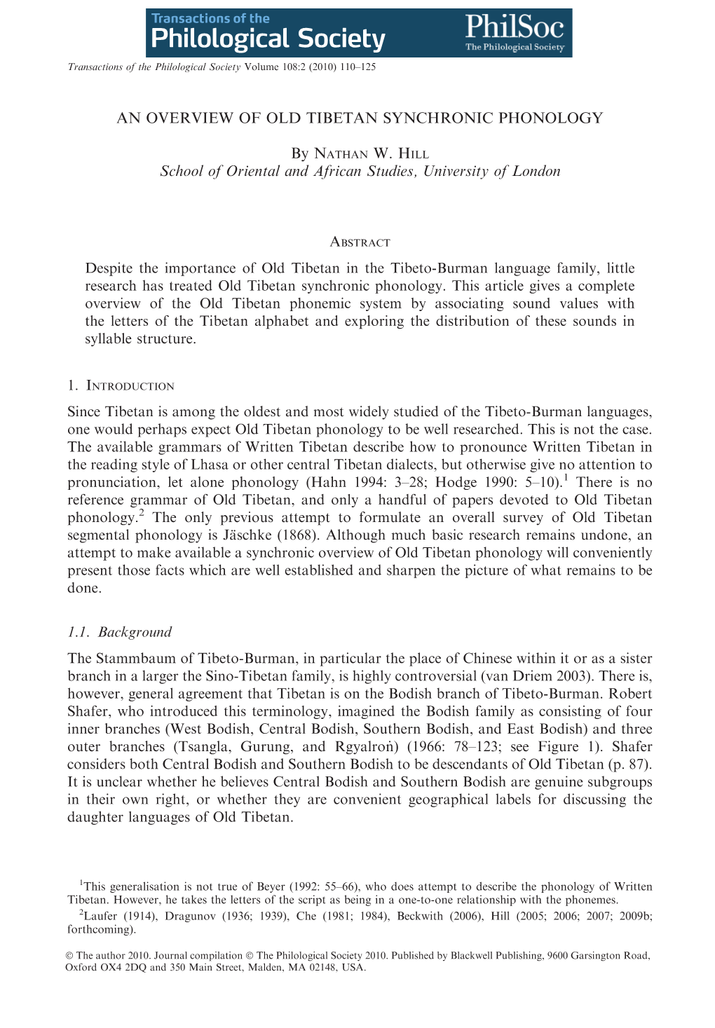 An Overview of Old Tibetan Synchronic Phonology